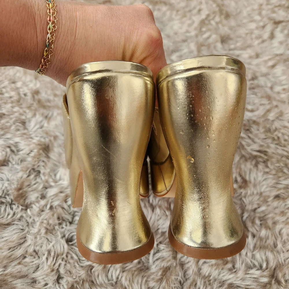 Nine West‎ Flower Platform Slide Sandal Mules Gold Women's Size 6 1/2